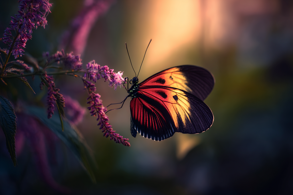 Schmetterling Auf Blume Mit Leuchtenden Orange Gelb Schwarz Flü | Insekten und Amphibien | Tiere