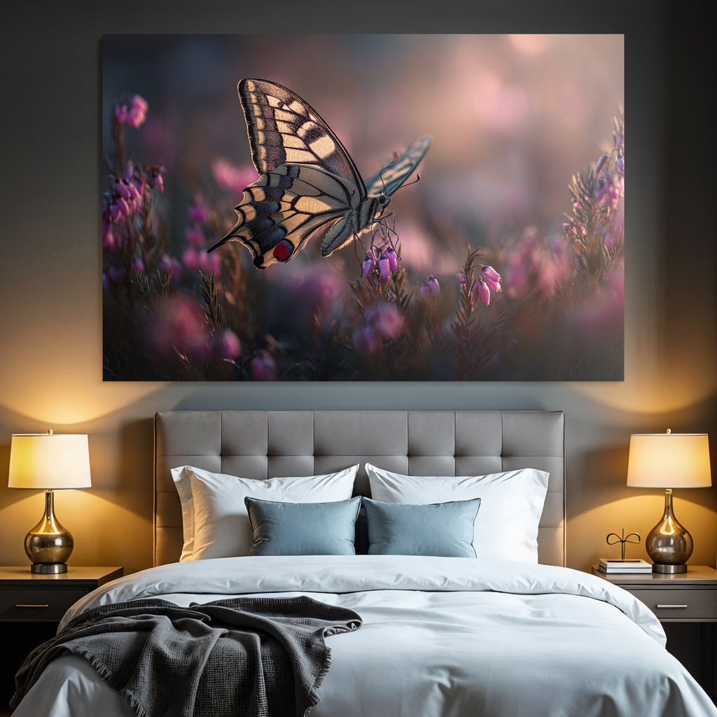 Schmetterling Auf Rosa Blumen Unscharfer Hintergrund