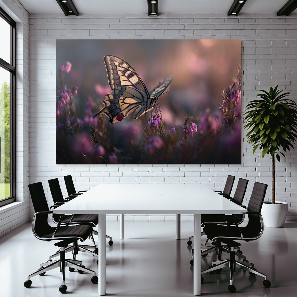 Schmetterling Auf Rosa Blumen Unscharfer Hintergrund