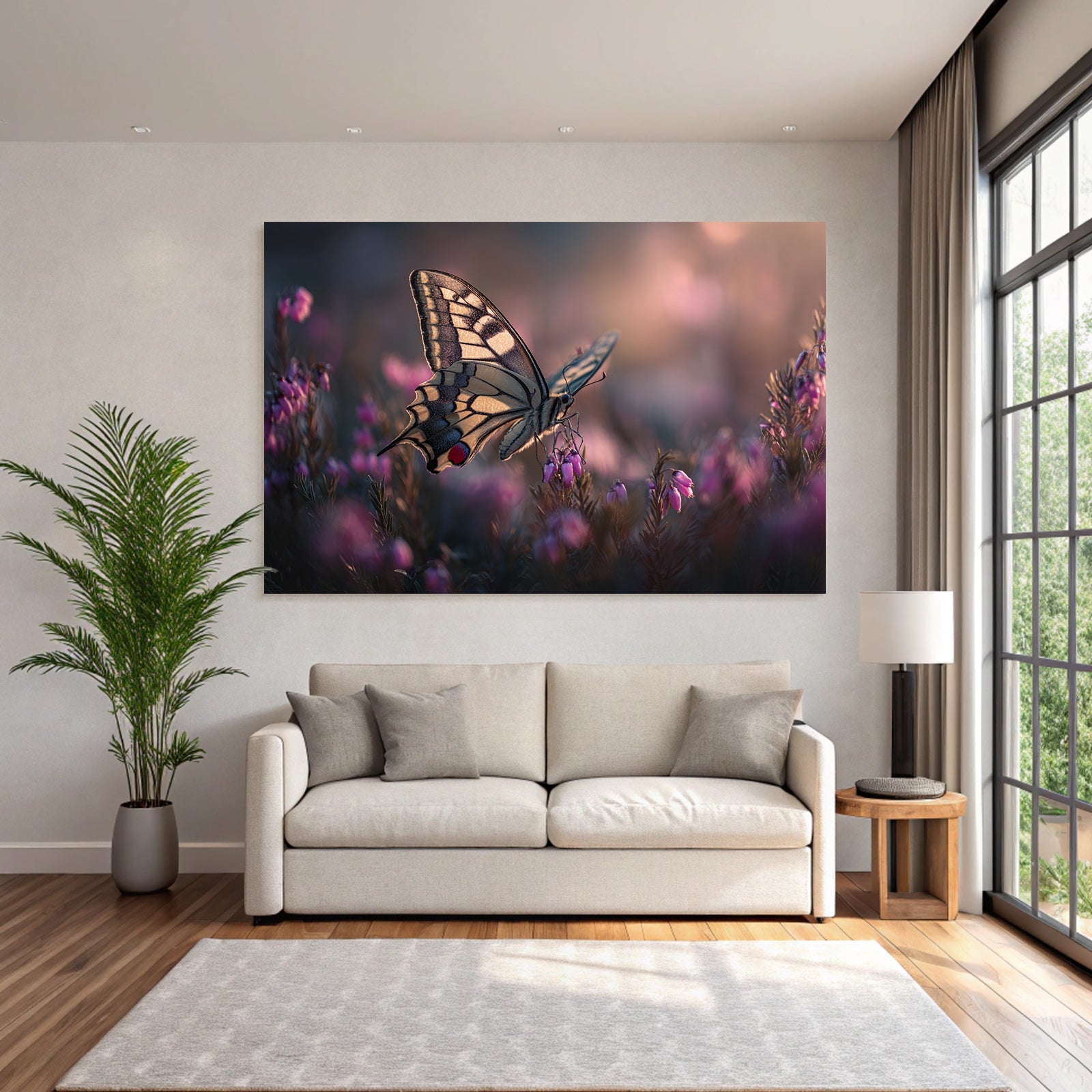 Schmetterling Auf Rosa Blumen Unscharfer Hintergrund