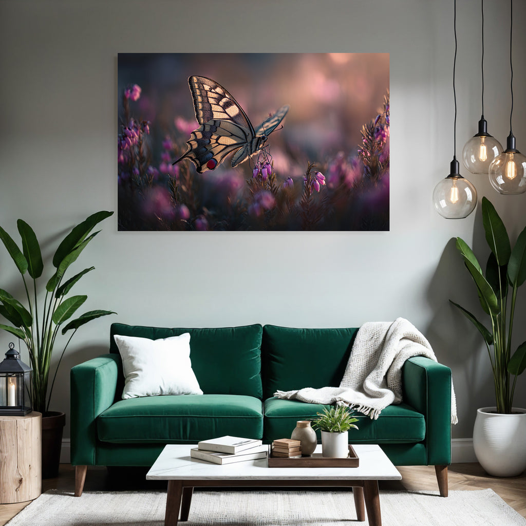 Schmetterling Auf Rosa Blumen Unscharfer Hintergrund