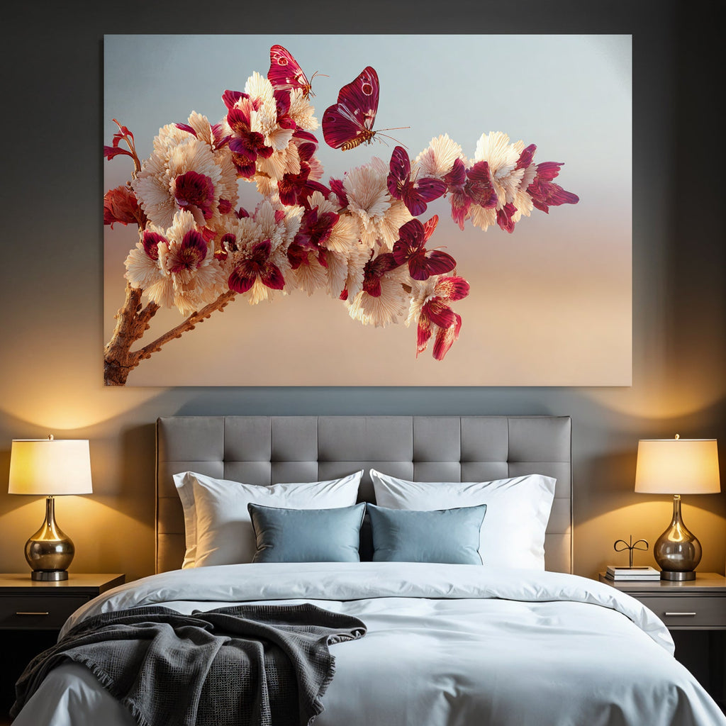 Schöne Blumen Und Schmetterlinge Im Flug