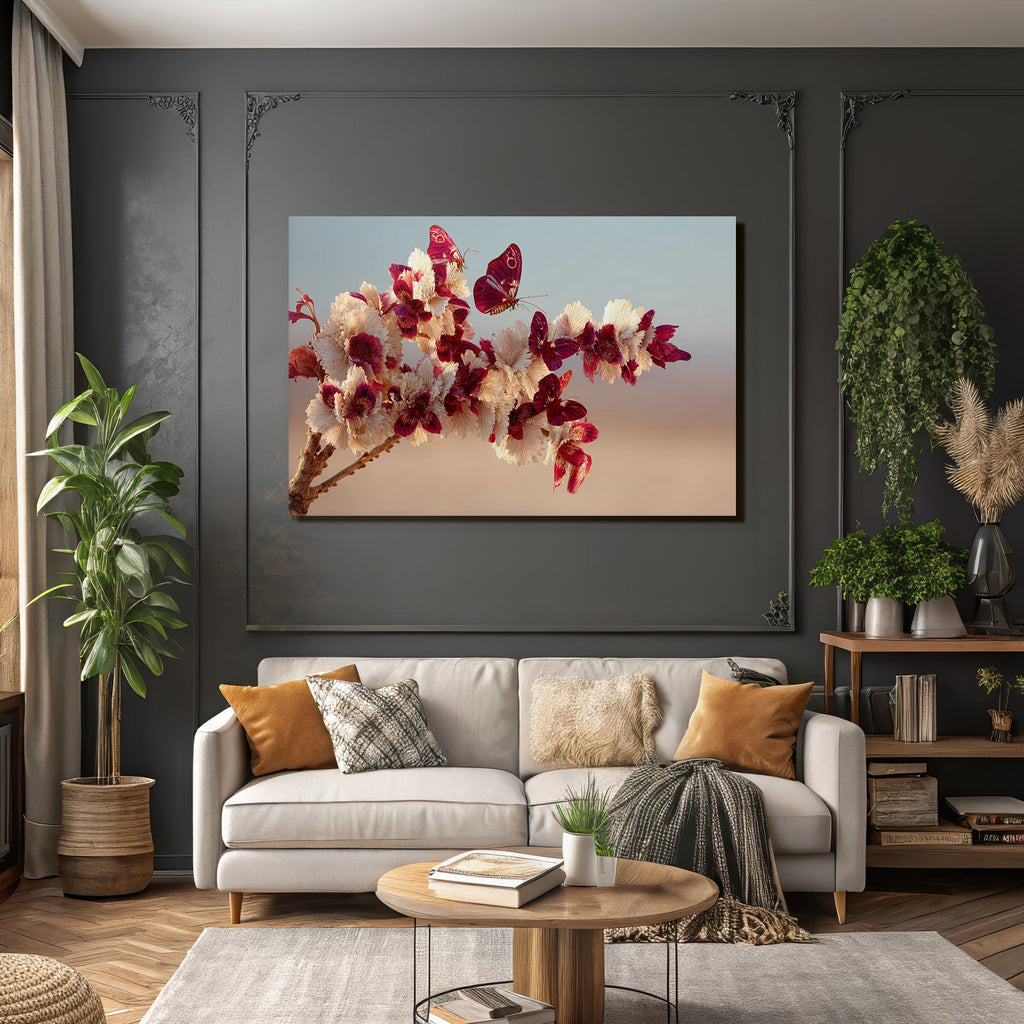 Schöne Blumen Und Schmetterlinge Im Flug