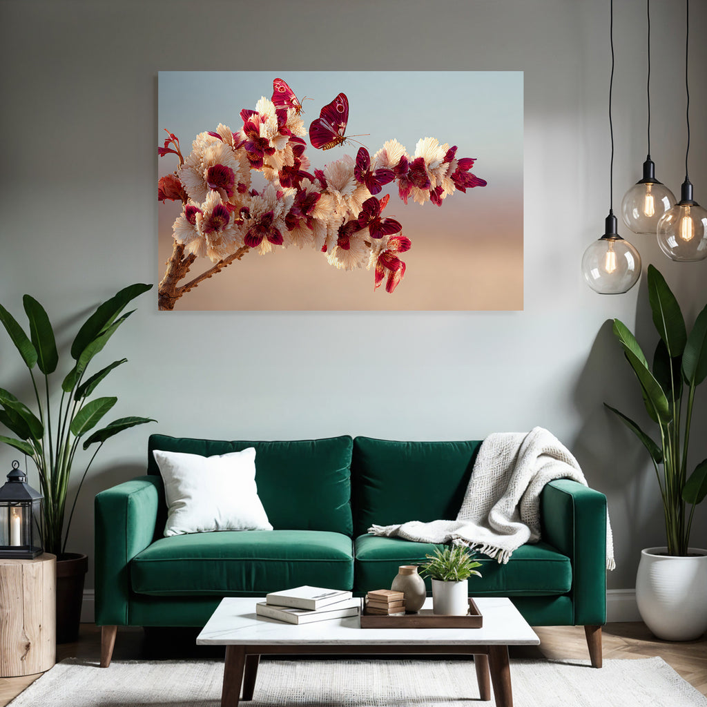 Schöne Blumen Und Schmetterlinge Im Flug