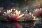Zwei Frösche Auf Seerosen In Einem Mystischen Teich | Insekten und Amphibien | Tiere