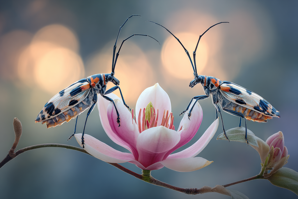 Zwei Bunte Insekten Auf Rosa Blume | Insekten und Amphibien | Tiere