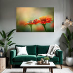 Zwei Frösche Auf Hellorangener Blume Traumhafter Hintergrund