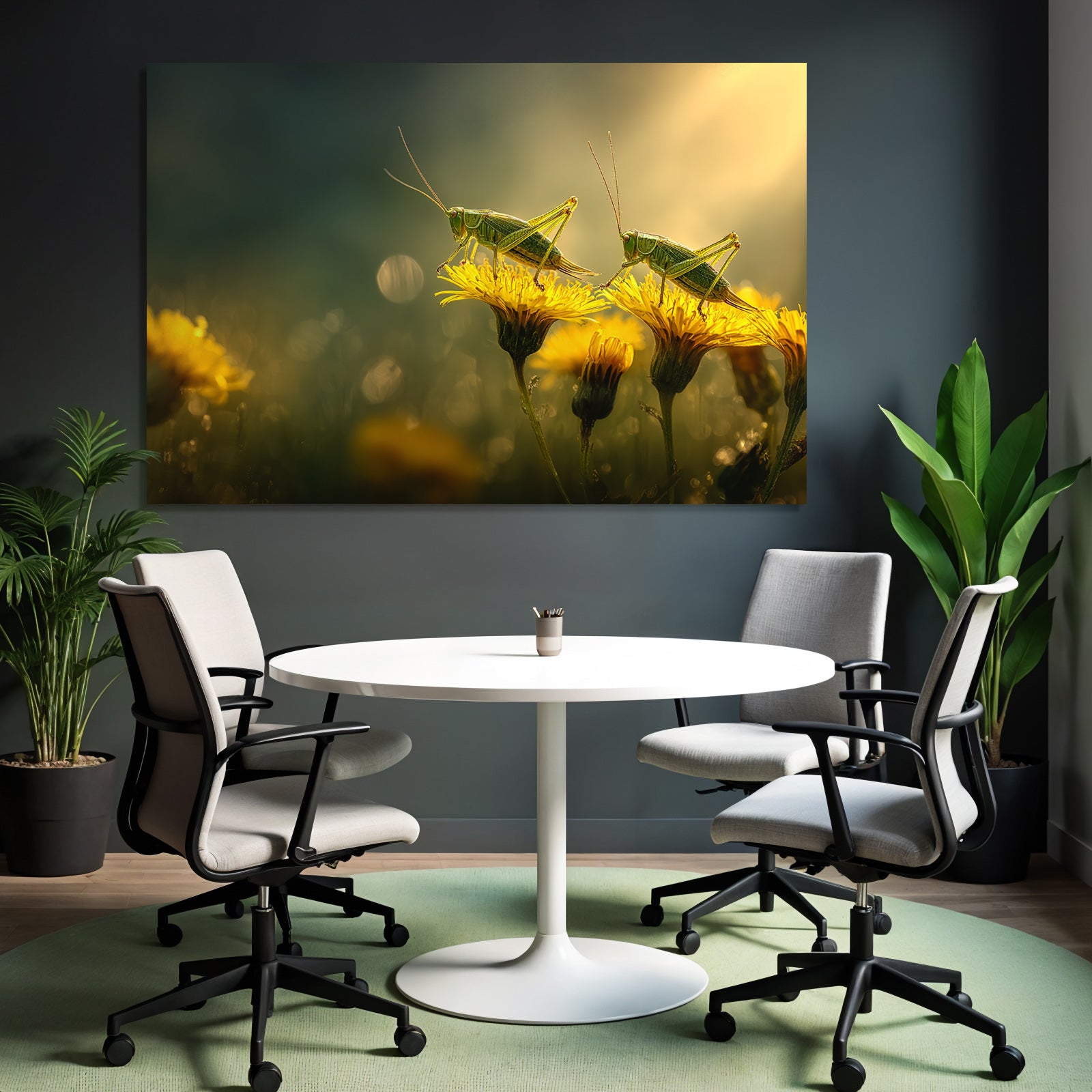 Zwei Grashopper Auf Gelben Blumen