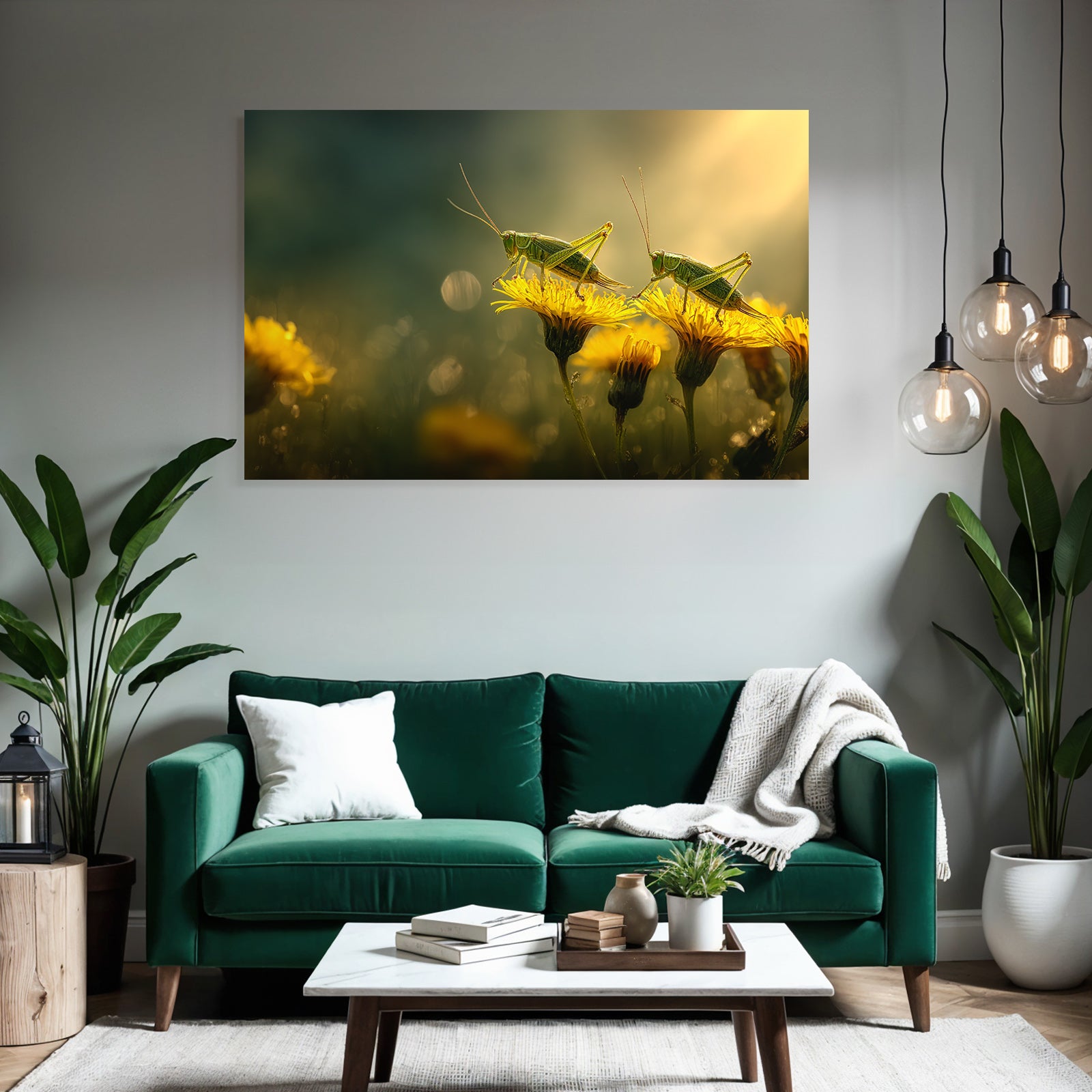 Zwei Grashopper Auf Gelben Blumen