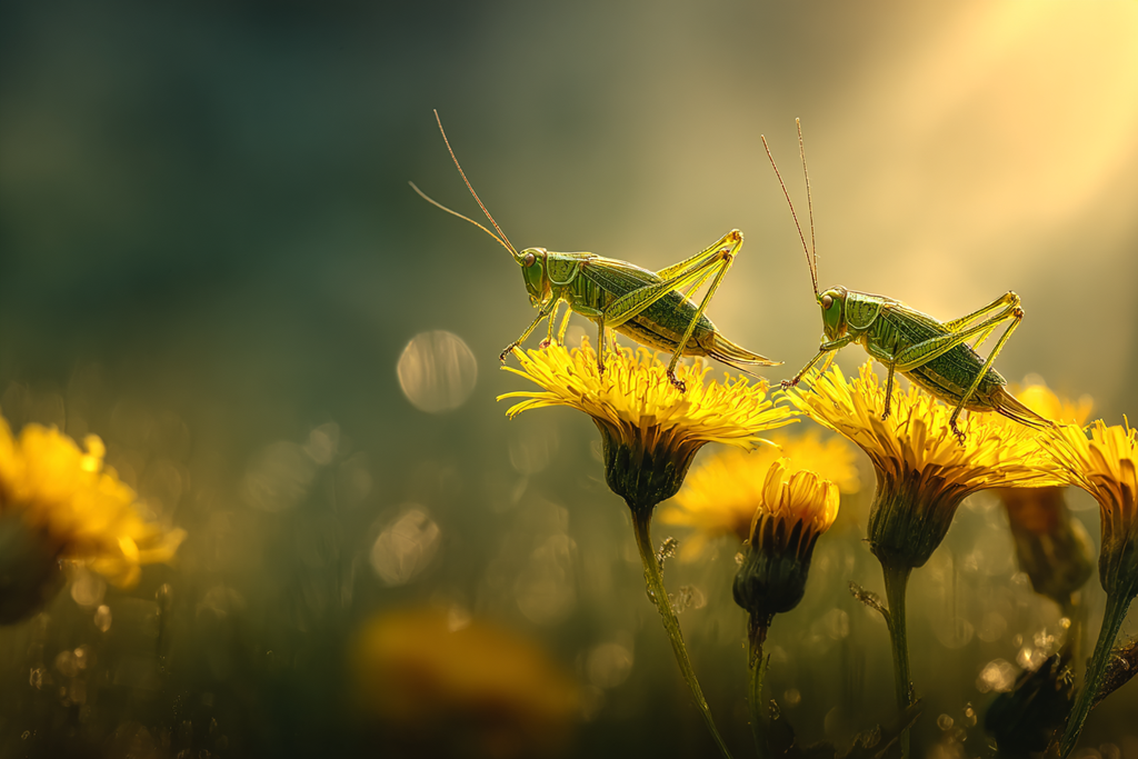 Zwei Grashopper Auf Gelben Blumen | Insekten und Amphibien | Tiere