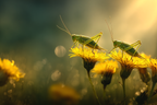 Zwei Grashopper Auf Gelben Blumen | Insekten und Amphibien | Tiere