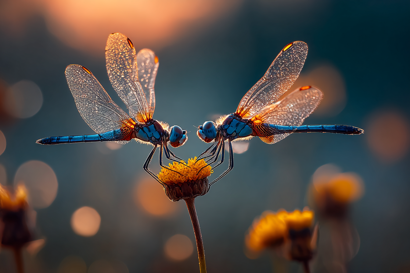 Zwei Libellen Blumenbalz Im Sanften Licht | Insekten und Amphibien | Tiere
