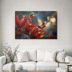Two Red Dragonflies on Vibrant Red Flowers