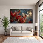 Two Red Dragonflies on Vibrant Red Flowers