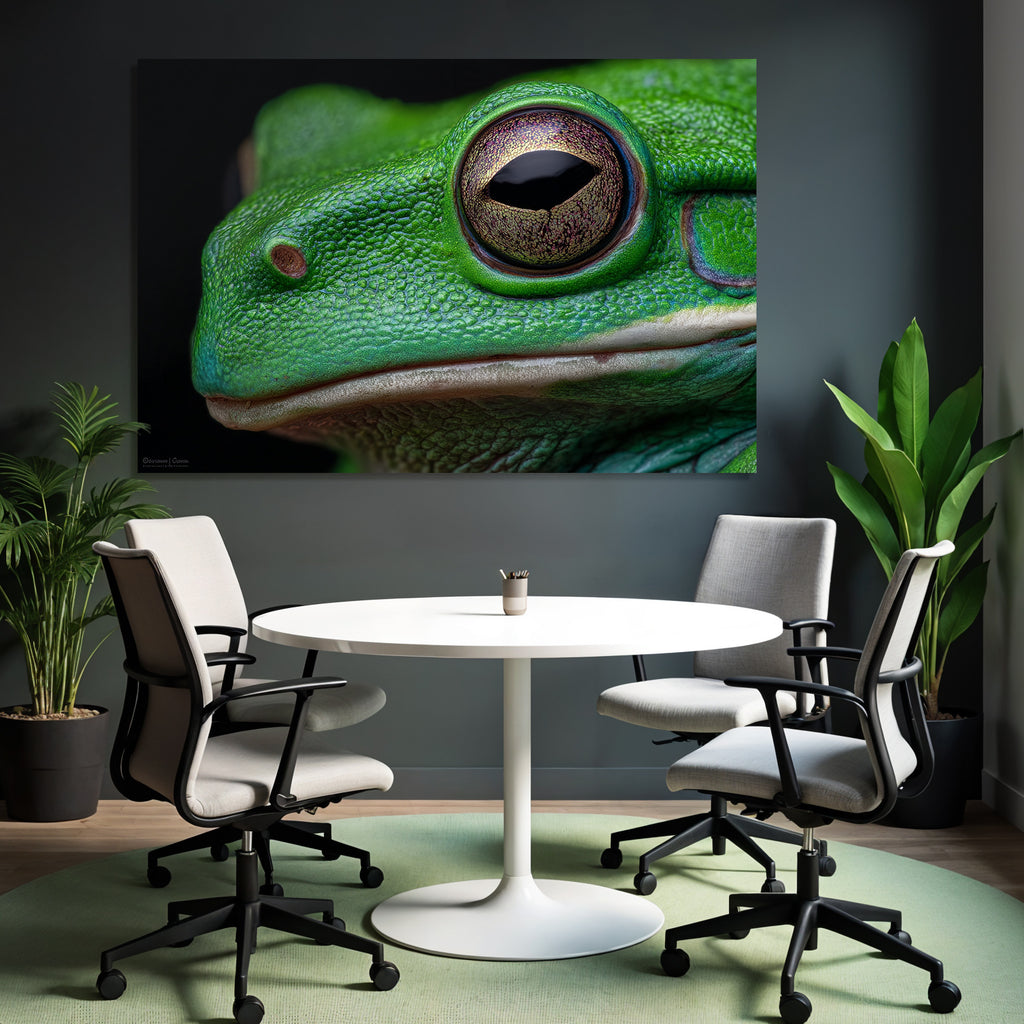Nahaufnahme Einer Grünen Frosch Textur Und Augendetails