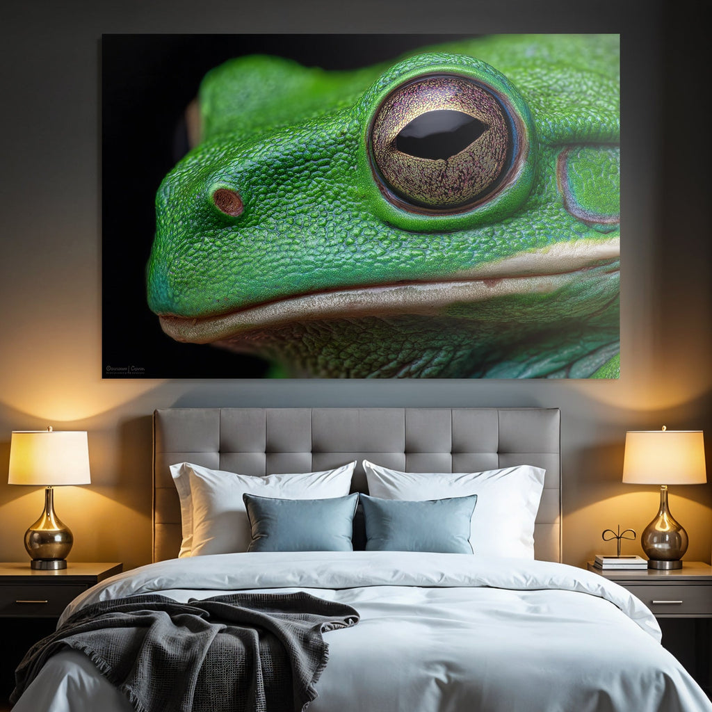 Nahaufnahme Einer Grünen Frosch Textur Und Augendetails