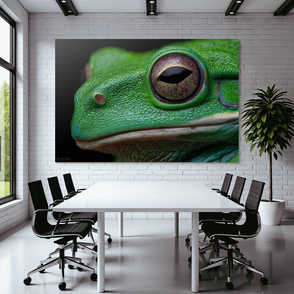 Nahaufnahme Einer Grünen Frosch Textur Und Augendetails