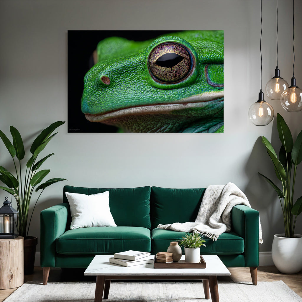 Nahaufnahme Einer Grünen Frosch Textur Und Augendetails