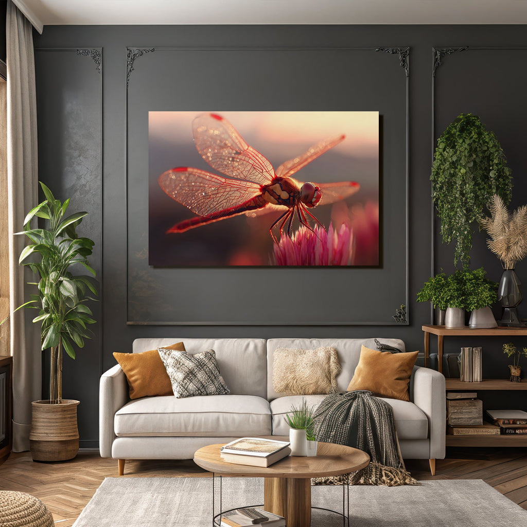 Nahaufnahme Einer Libelle Auf Rosafarbenen Blume