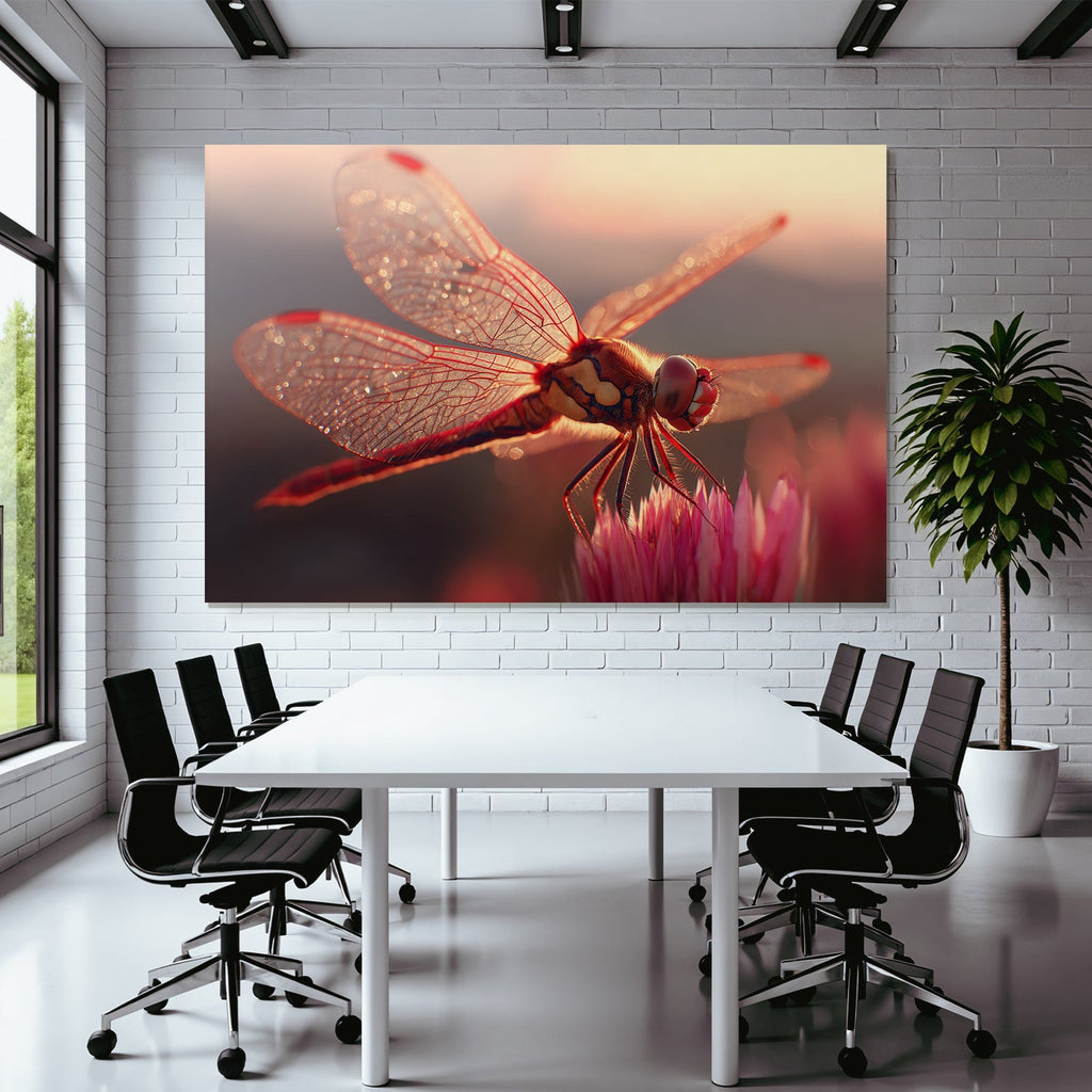 Nahaufnahme Einer Libelle Auf Rosafarbenen Blume