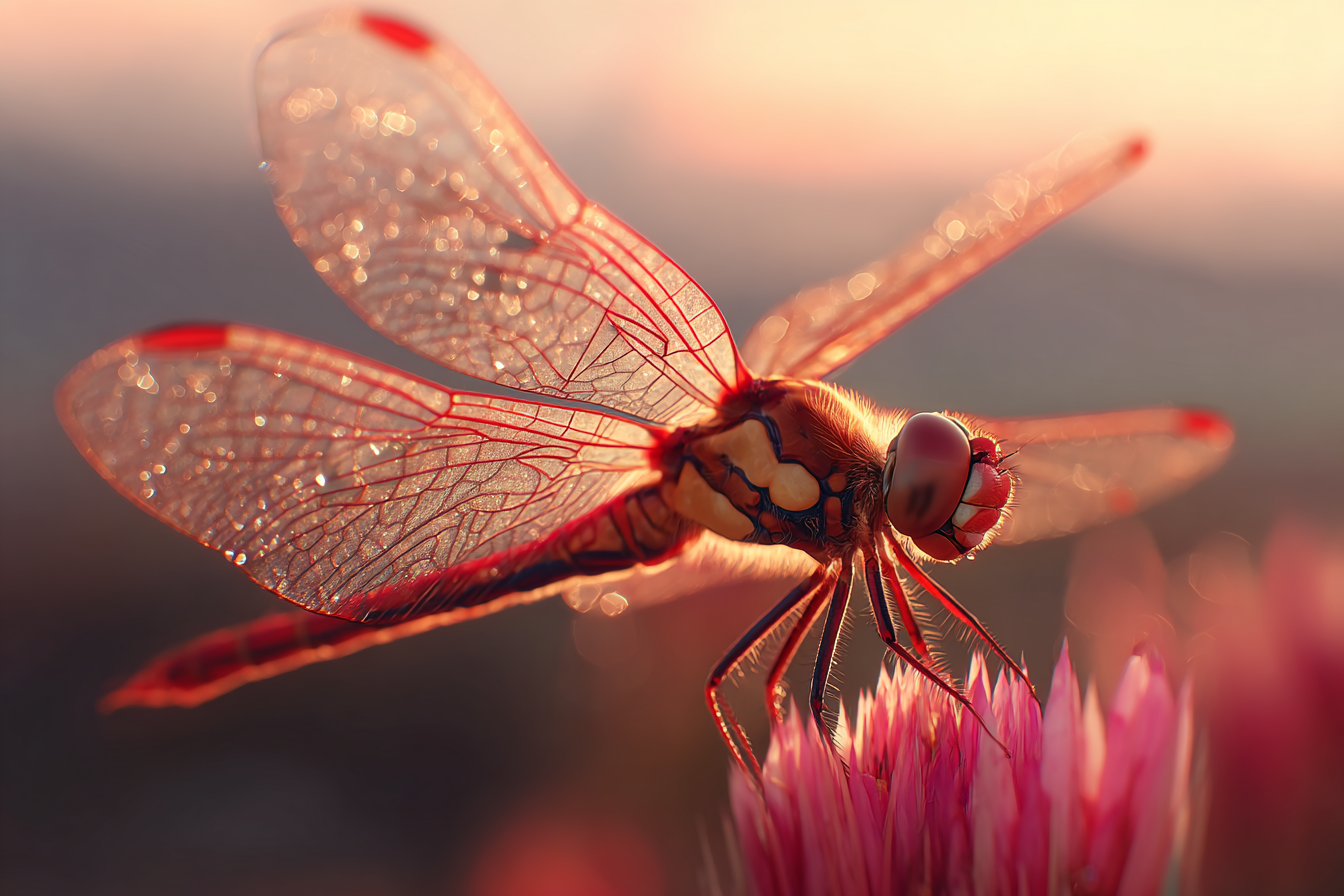 Nahaufnahme Einer Libelle Auf Rosafarbenen Blume | Insekten und Amphibien | Tiere