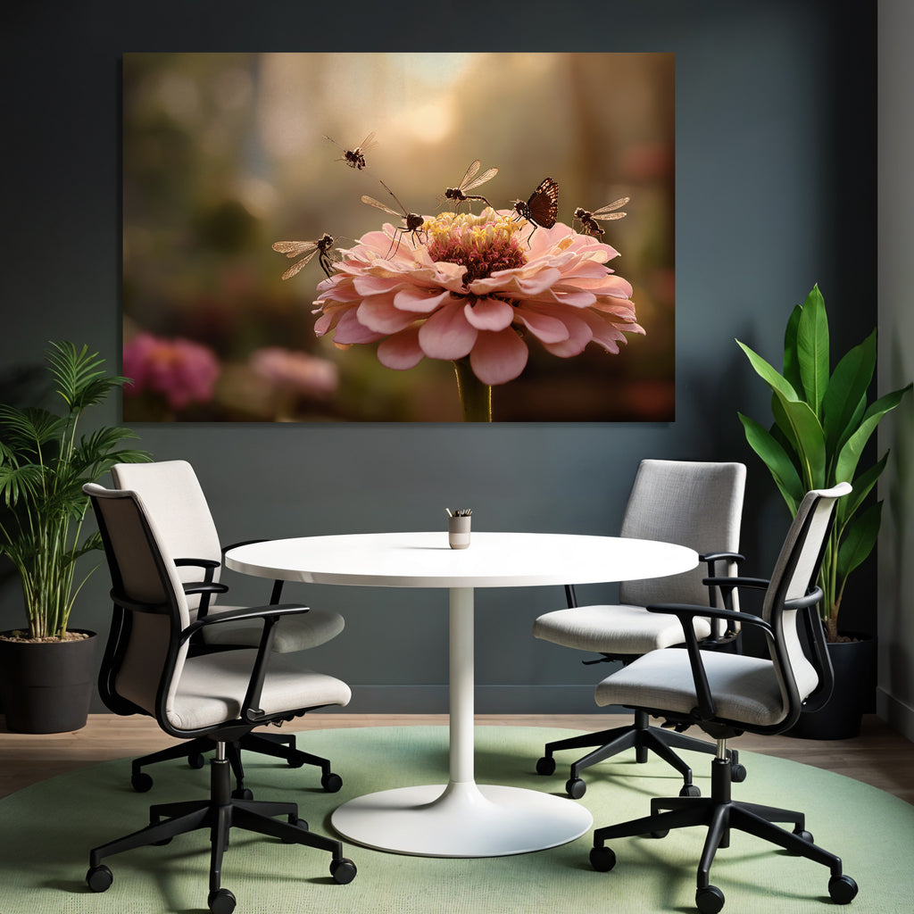 Nahaufnahme Zinnien Blume Insekten Pollination Morgenlicht