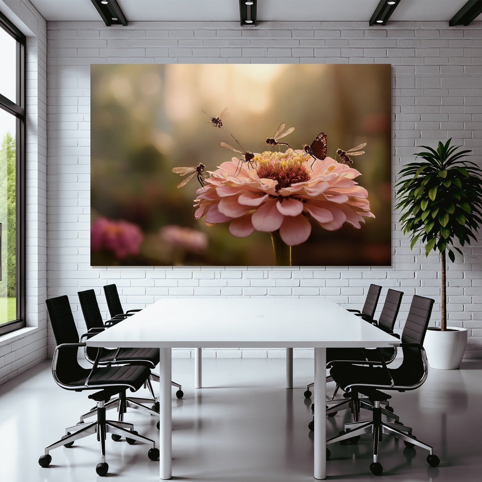 Nahaufnahme Zinnien Blume Insekten Pollination Morgenlicht