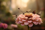 Nahaufnahme Zinnien Blume Insekten Pollination Morgenlicht | Insekten und Amphibien | Tiere