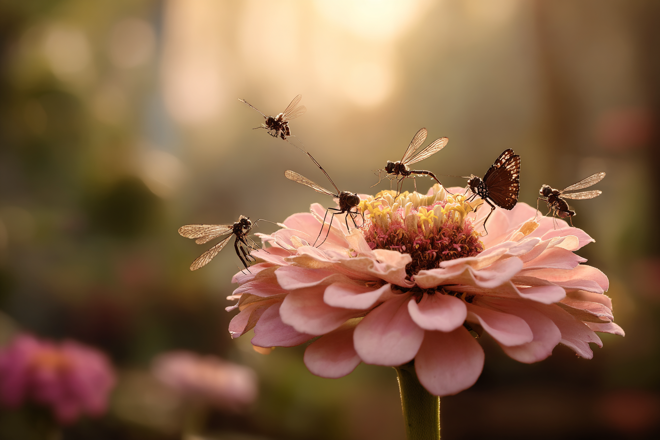 Nahaufnahme Zinnien Blume Insekten Pollination Morgenlicht | Insekten und Amphibien | Tiere