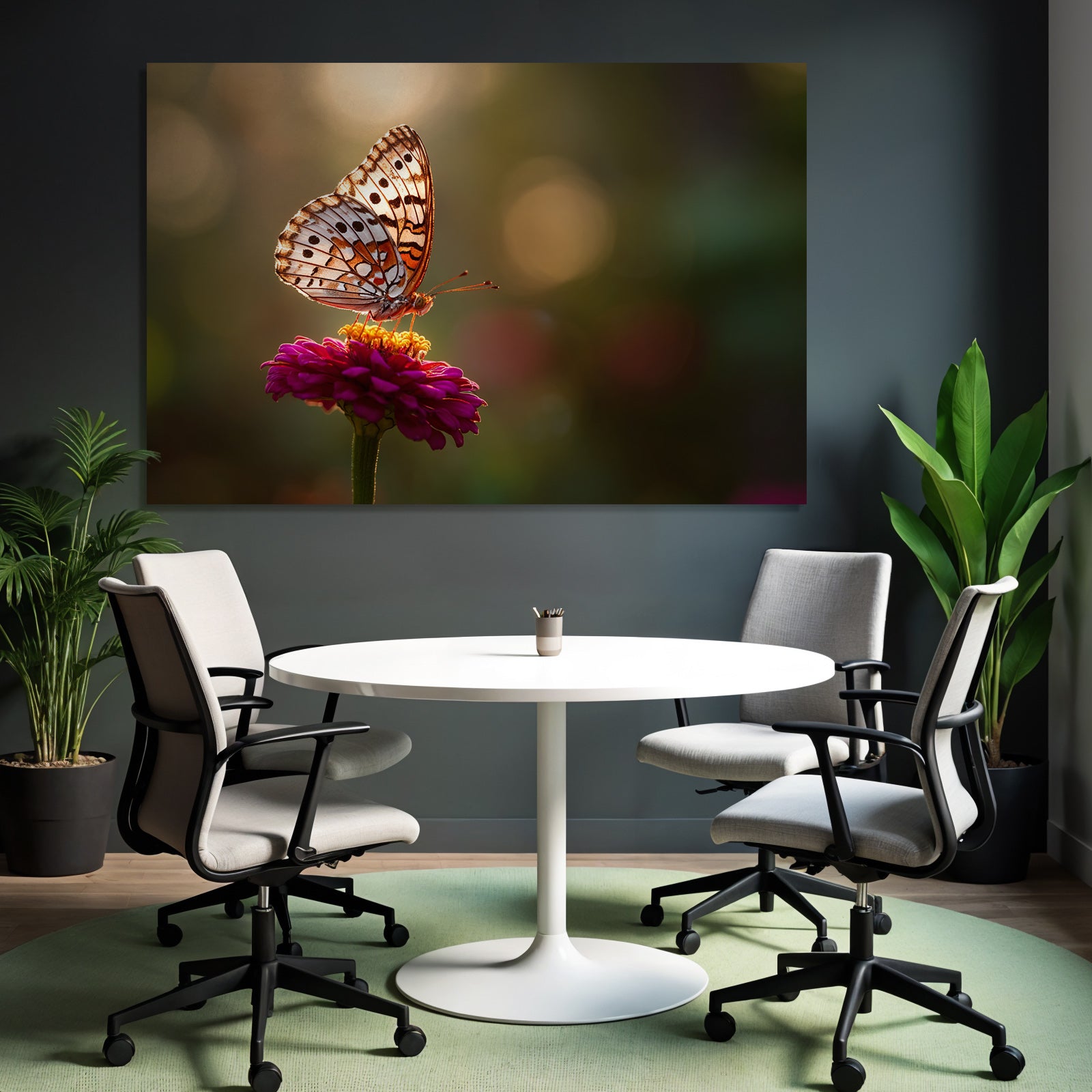 Schmetterling Auf Blume Goldene Stunde Unscharfer Hintergrund
