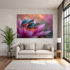 Two small turtles on a pink water lily