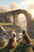 Auf Der Wiese Mit Steinbrücke Im Hintergrund | Katzen und Hunde | Tiere