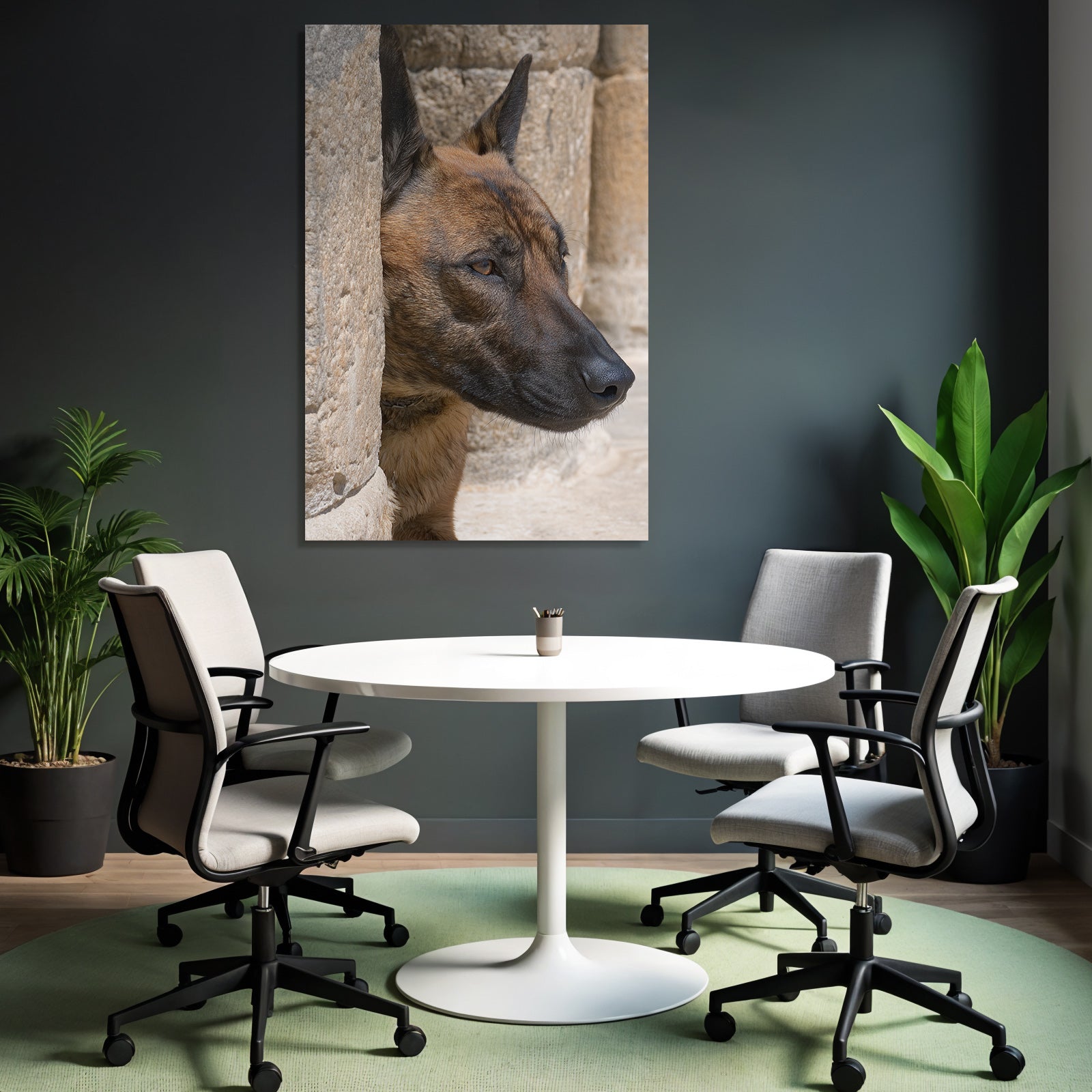 Belgischer Malinois Kopf Nahe Stone Surface Architektur