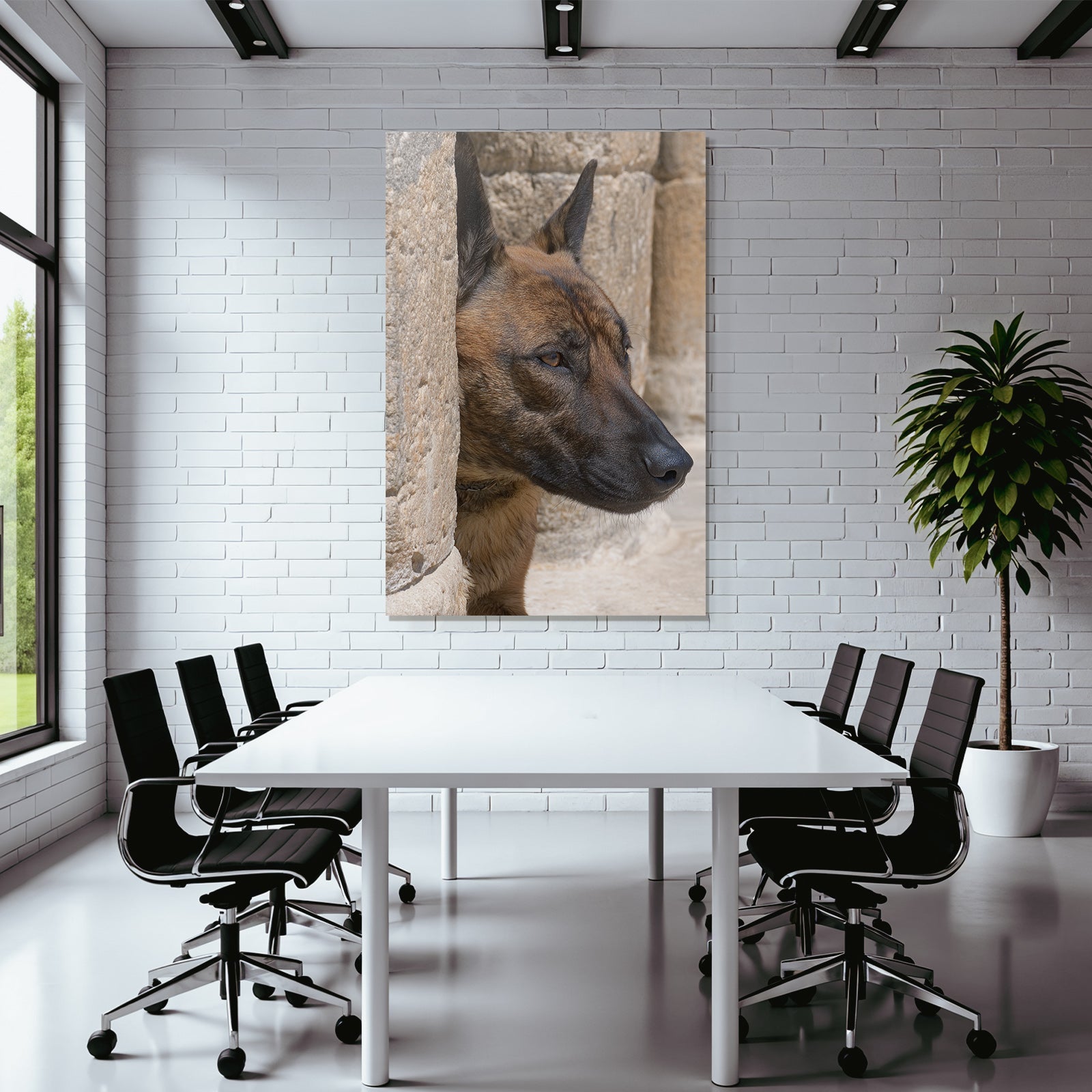 Belgischer Malinois Kopf Nahe Stone Surface Architektur