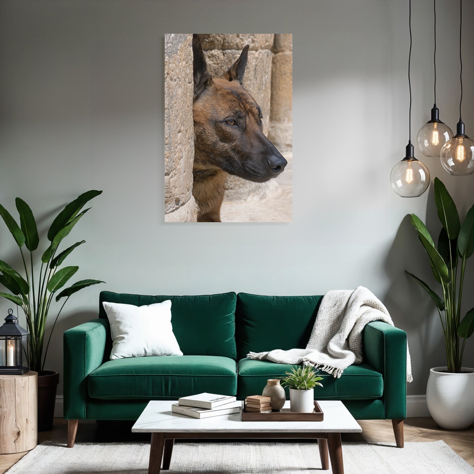 Belgischer Malinois Kopf Nahe Stone Surface Architektur