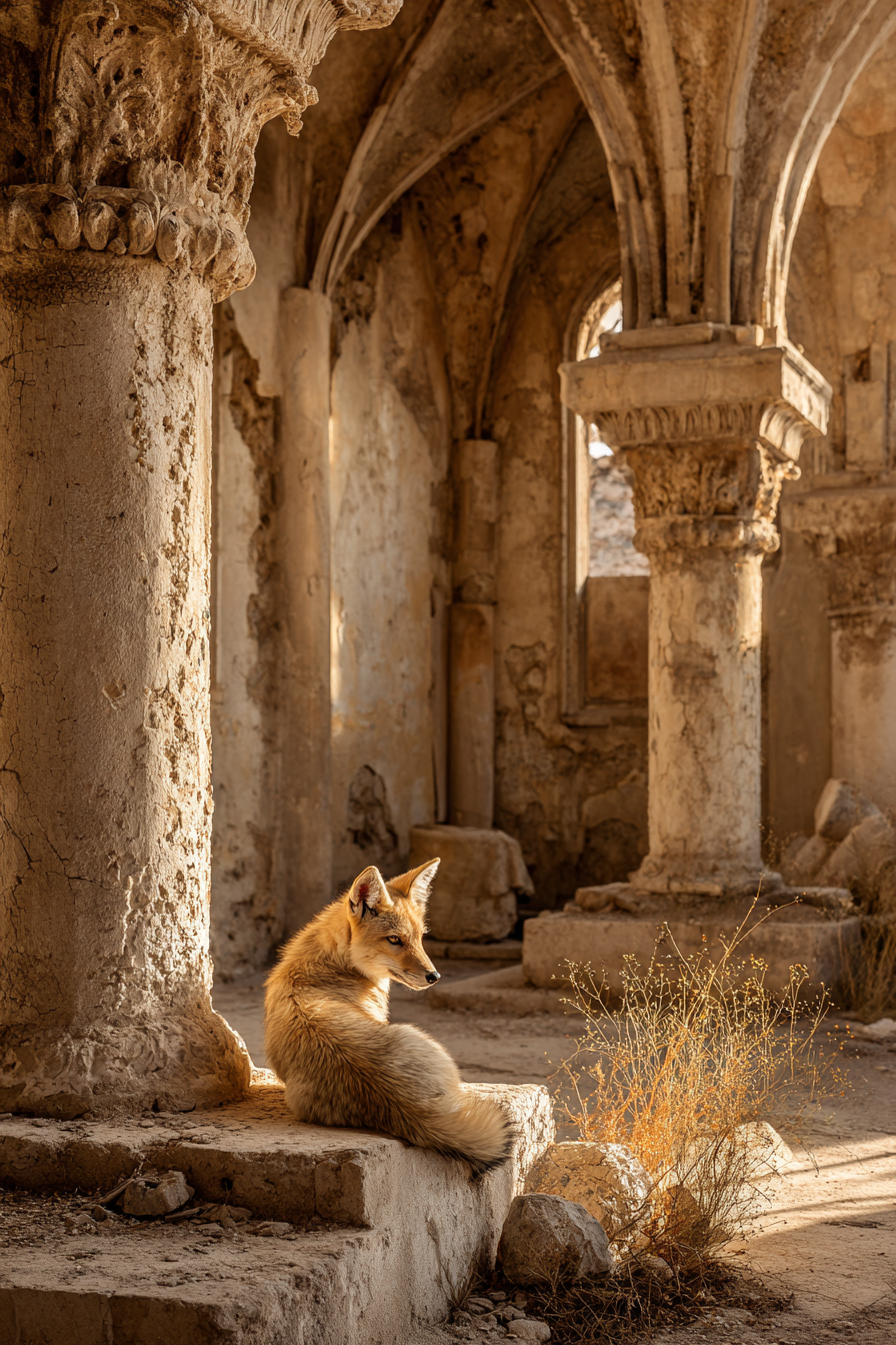 Fuchs Ruht In Verlassenem Gebäude Mit Historischer Architektur | Katzen und Hunde | Tiere