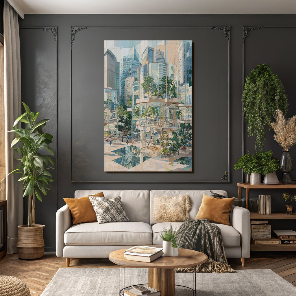 Futuristische Stadt Mit Grünen Architekturen Und Modernen Gebäuden