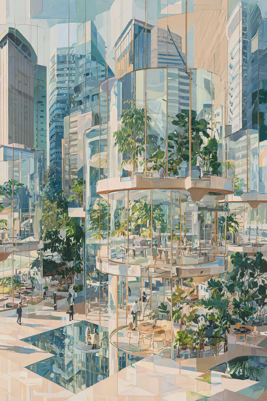 Futuristische Stadt Mit Grünen Architekturen Und Modernen Gebäuden | Katzen und Hunde | Tiere