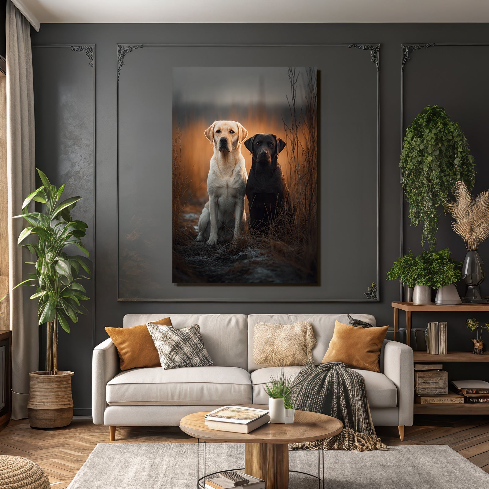 Gelbe Und Schwarze Labrador Retriever Im Freien