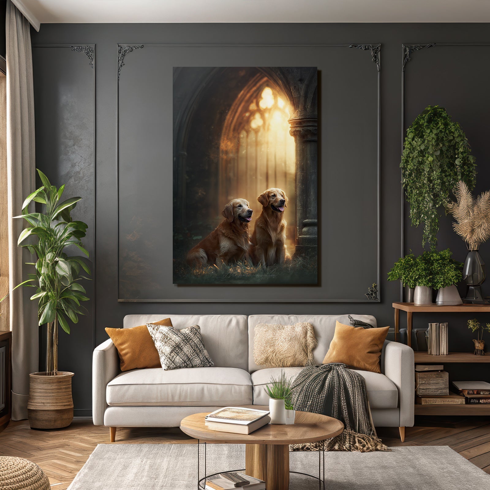 Golden Retriever Im Alt Architektur Beruhigende Atmosphäre