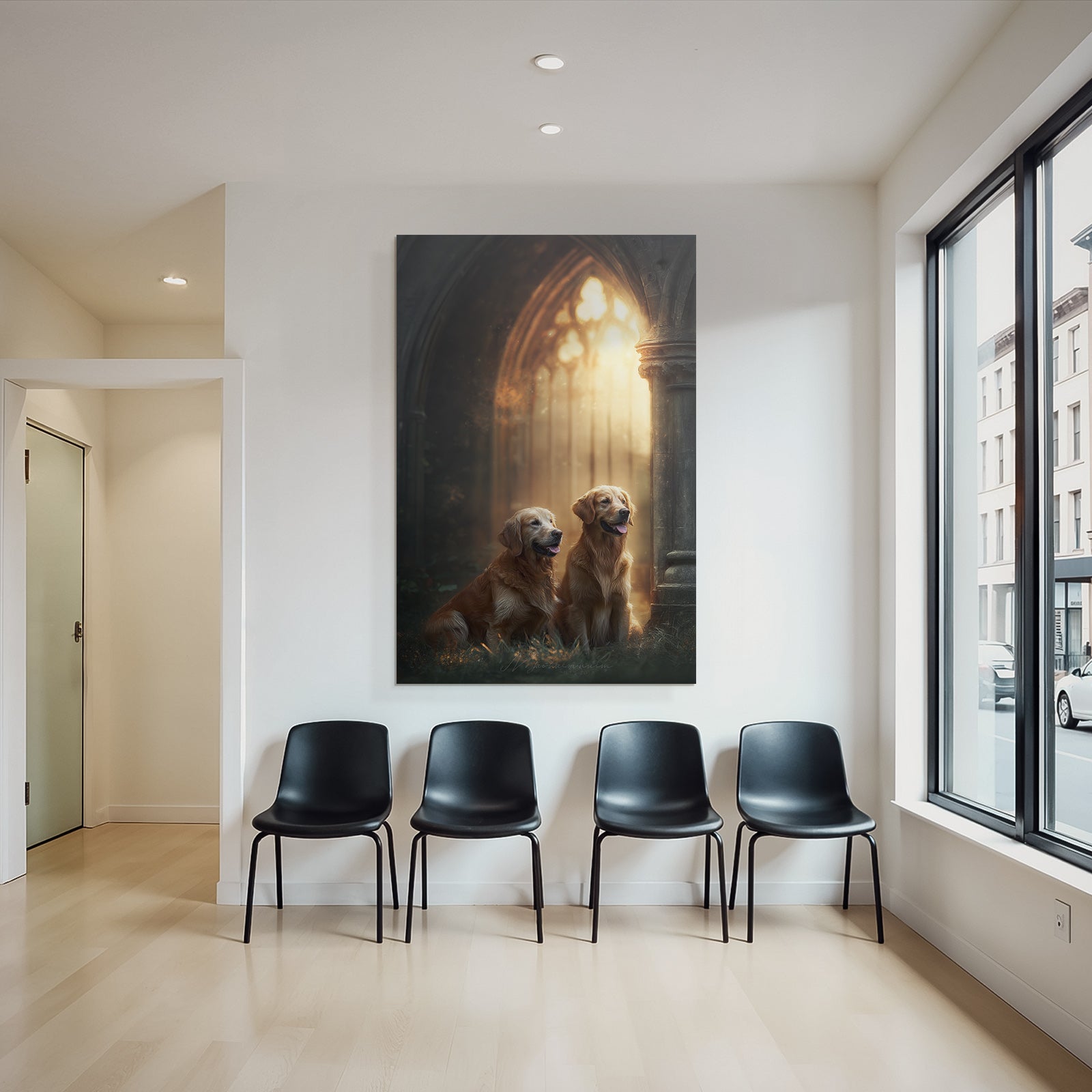 Golden Retriever Im Alt Architektur Beruhigende Atmosphäre