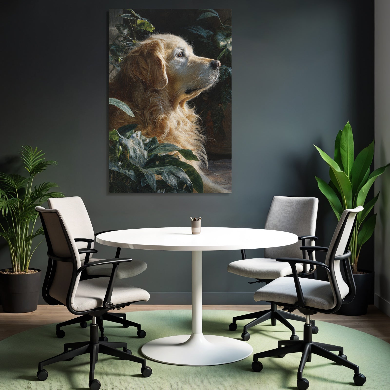 Golden Retriever Ruhend Neben Pflanzen
