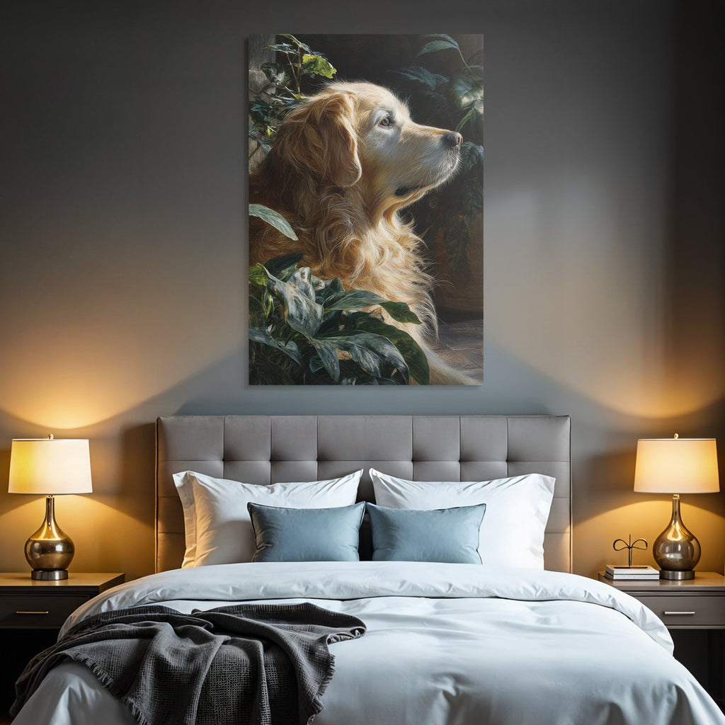 Golden Retriever Ruhend Neben Pflanzen
