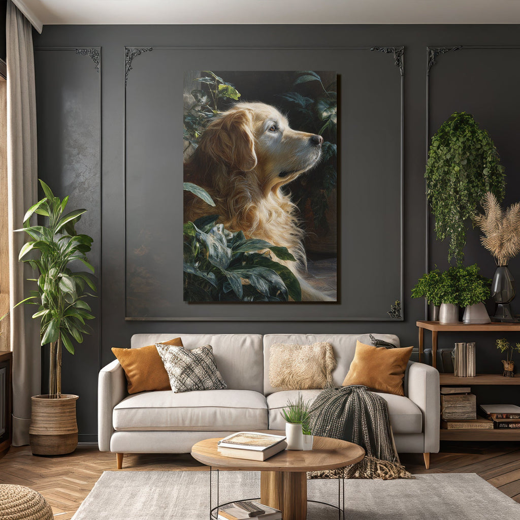 Golden Retriever Ruhend Neben Pflanzen