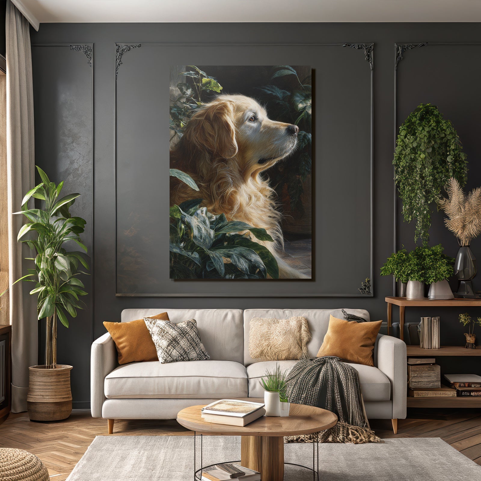 Golden Retriever Ruhend Neben Pflanzen