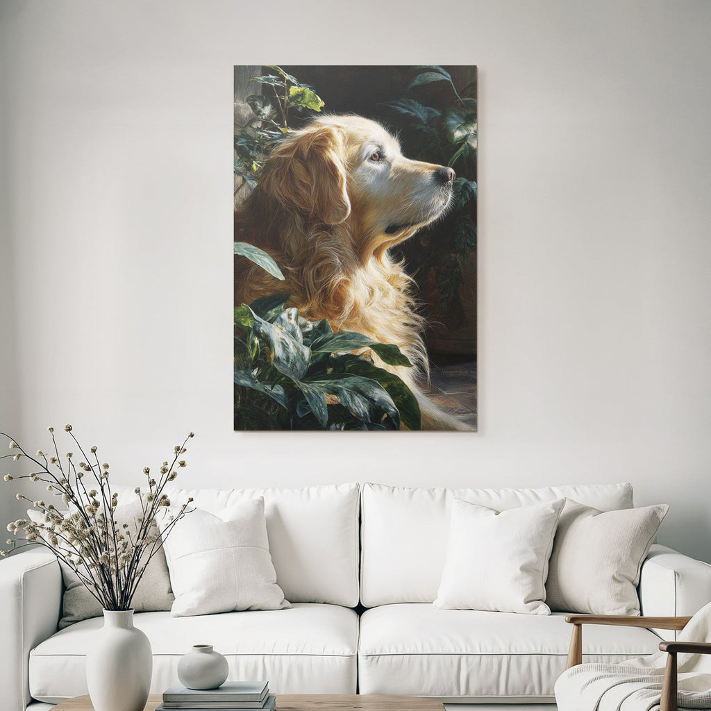 Golden Retriever Ruhend Neben Pflanzen