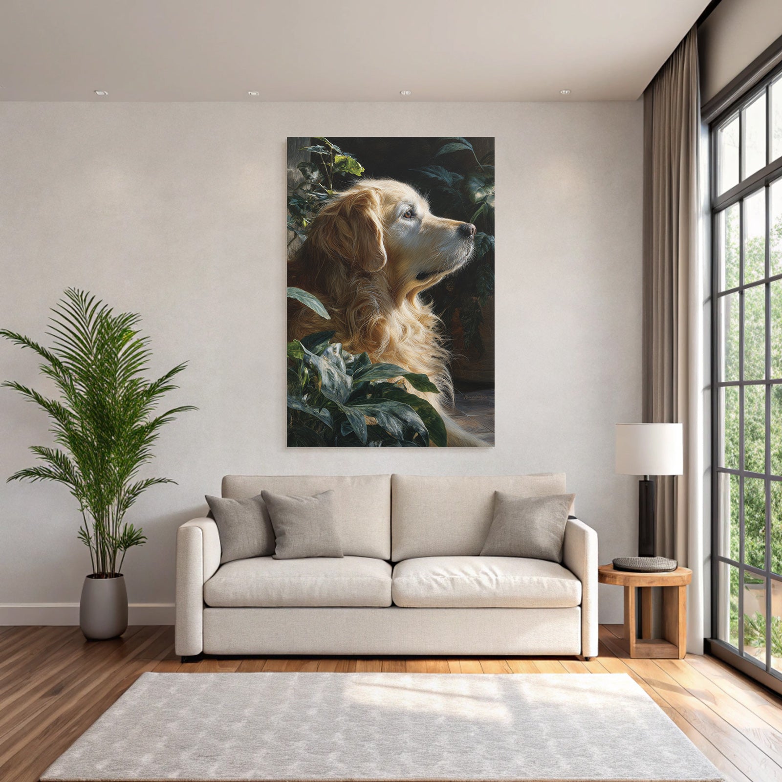 Golden Retriever Ruhend Neben Pflanzen