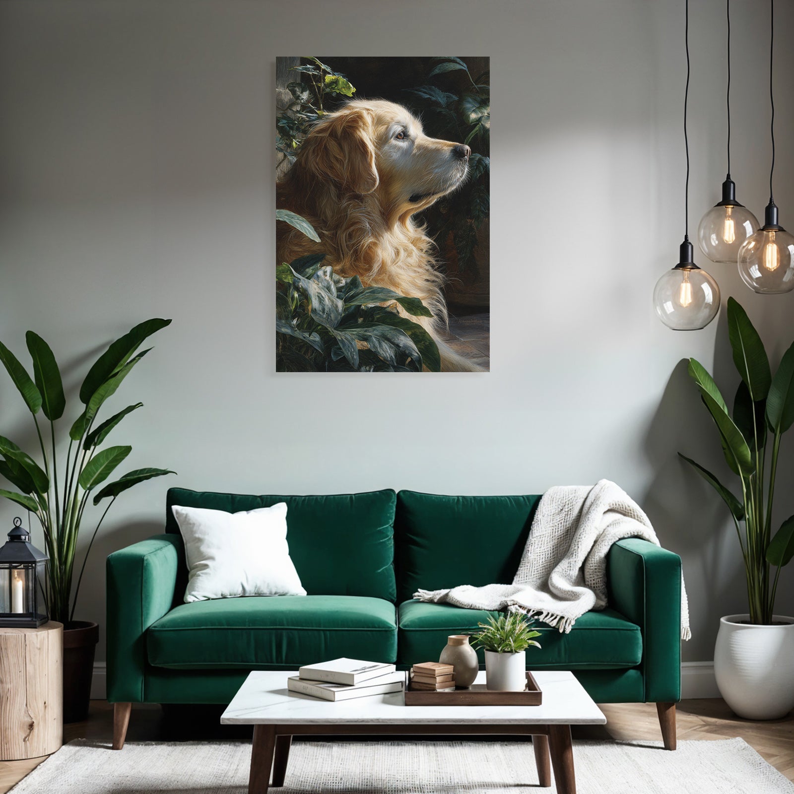 Golden Retriever Ruhend Neben Pflanzen