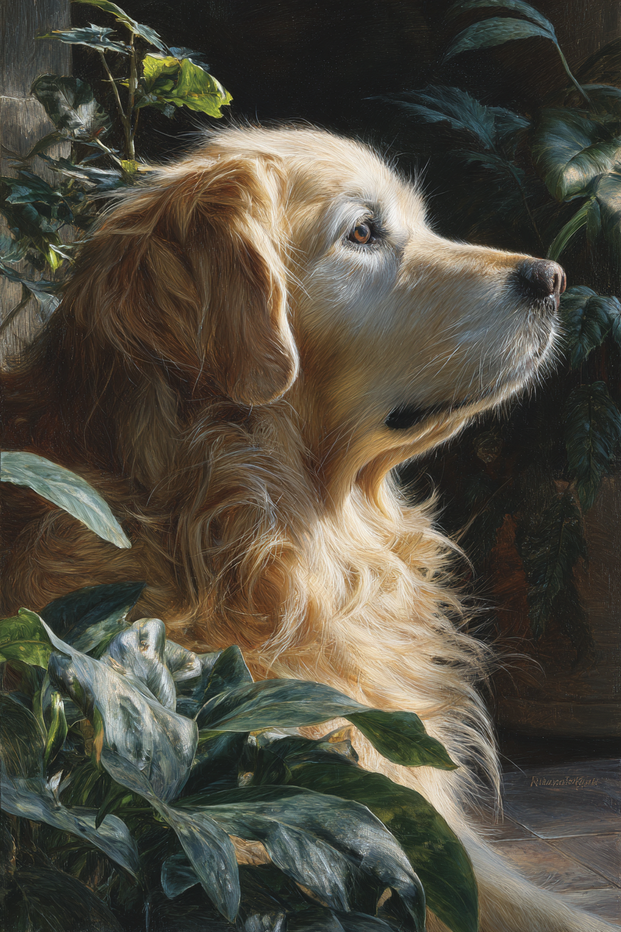 Golden Retriever Ruhend Neben Pflanzen | Katzen und Hunde | Tiere