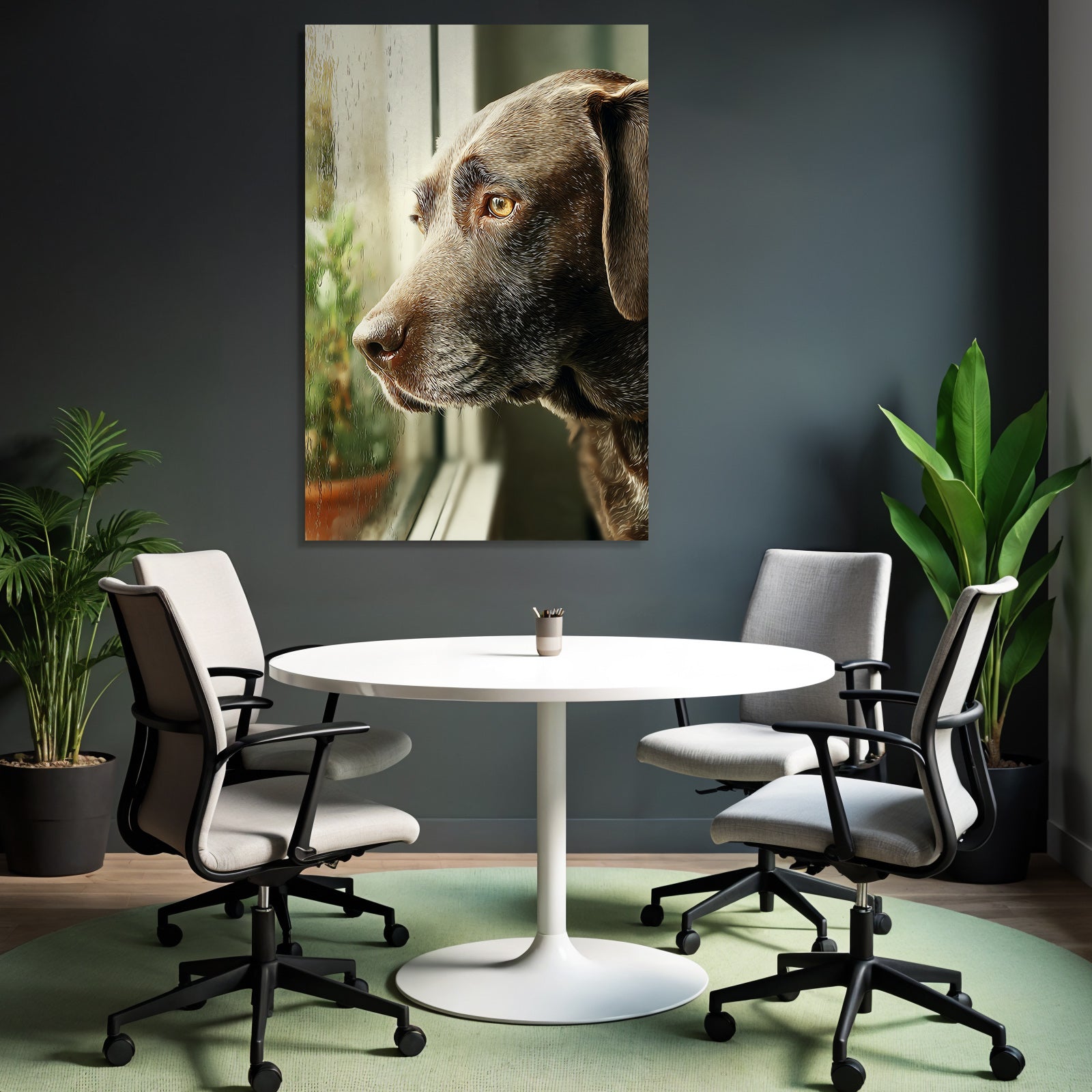 Hund Gesicht Regentropfen Am Fenster